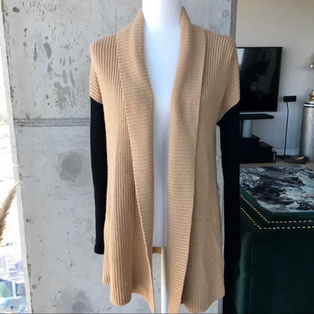 Talbots Color Block Lambswool Blend Open Cardigan… - image 1